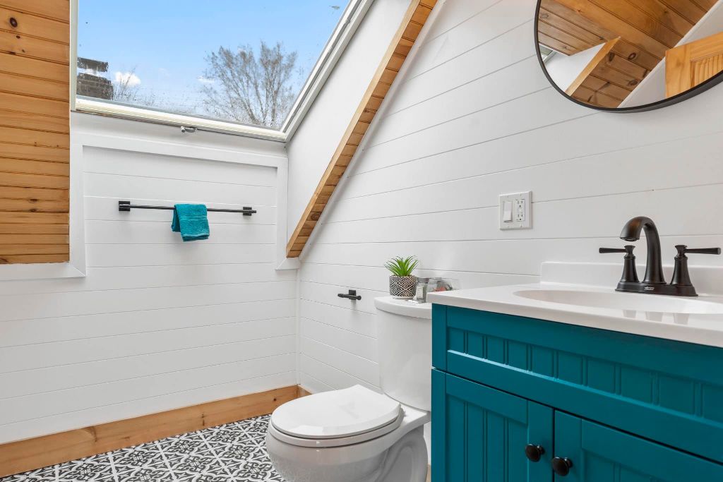 Coastal bathroom remodel with skylight in Maine